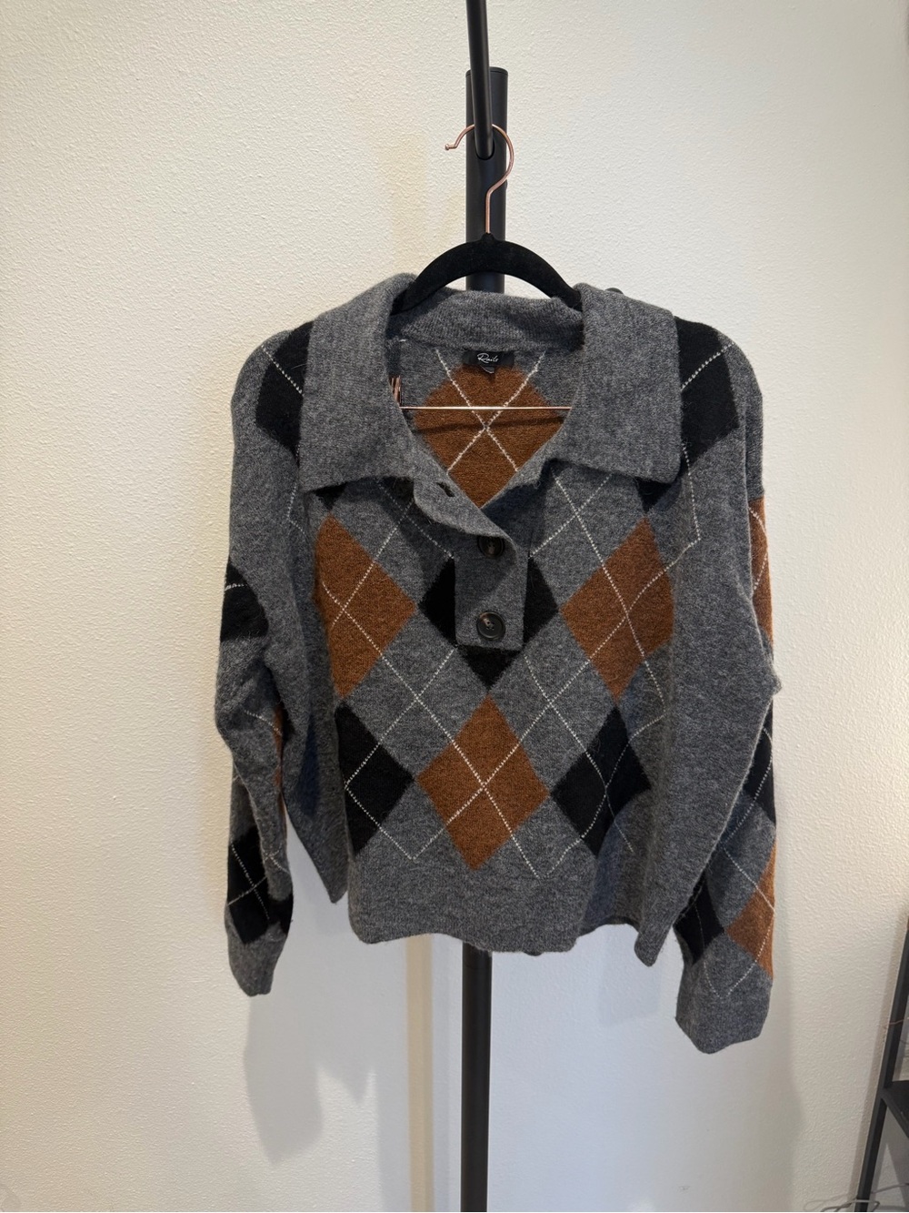 Rails Gray, Brown & Black Argyle V-Neck Sweater